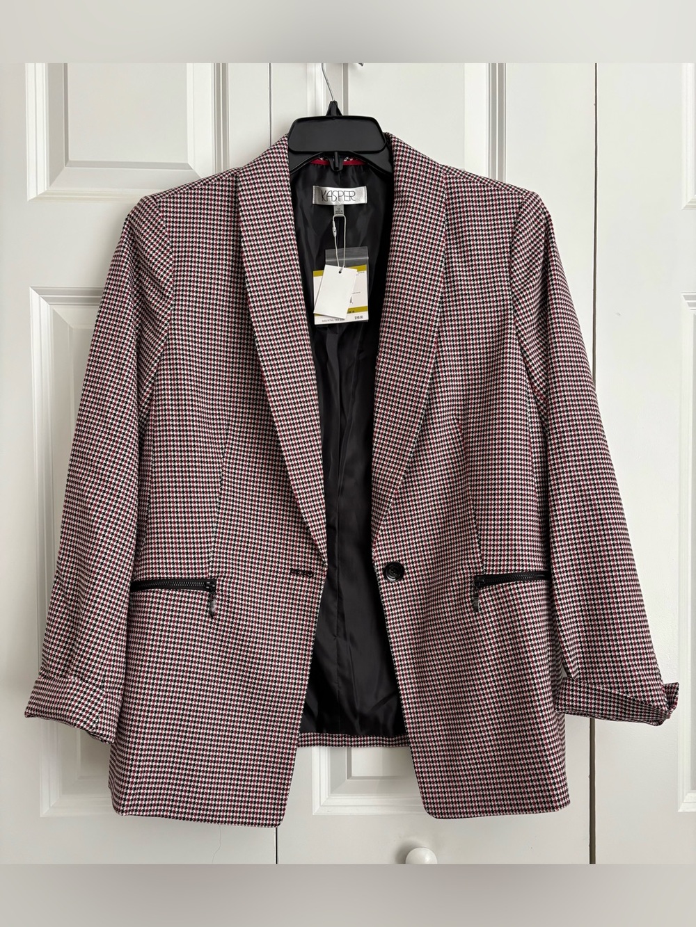 Kasper Pink and Black Houndstooth Blazer